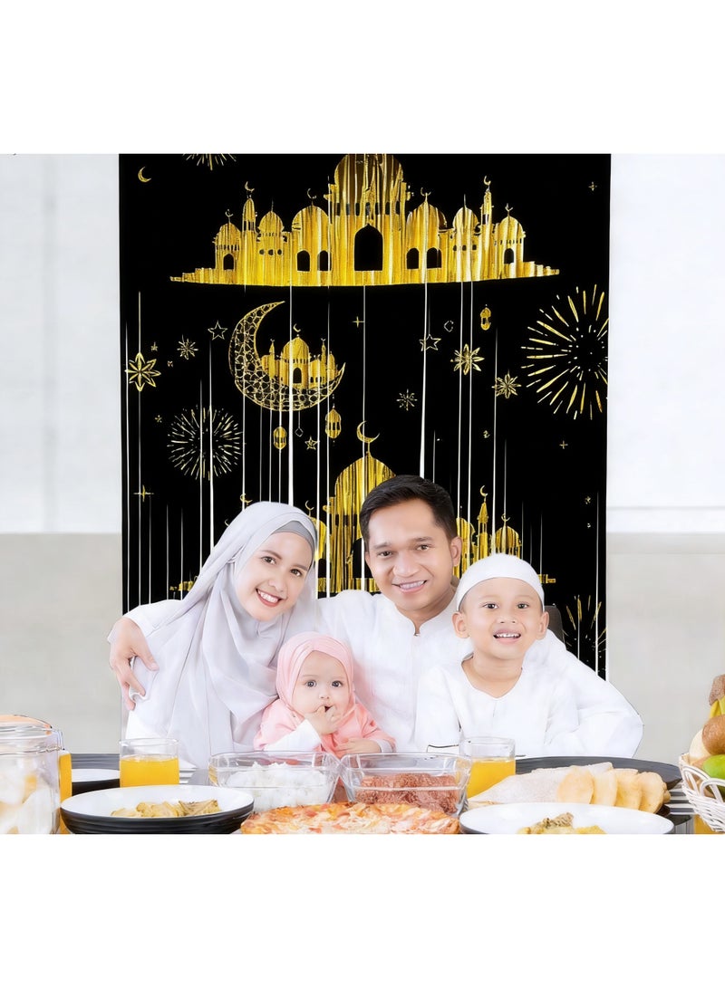 1PCS Shining Wall Decor and Fringe Curtain，Plastic Streamers Ramadan Eid al-Fitr Party Supplies streamers party decorations,Easy Setup for Eid and Ramadan Celebrations (Black) - Image 5